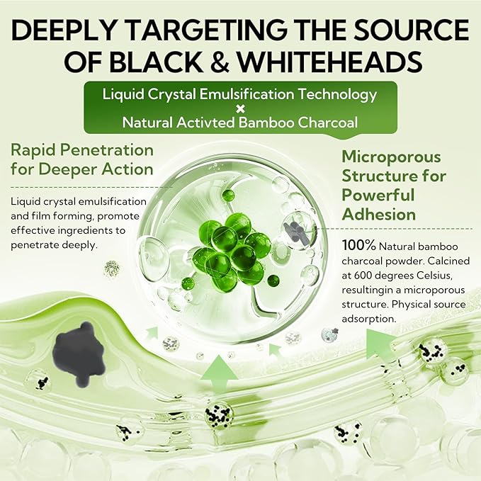 LANBENA 3.0 Bamboo Charcoal Nose Pore Strips, UPGRADED Blackhead Remover Mask for Stubborn Blackheads, Dirts, Whiteheads, Oil and More, Face Pore Purifying Cleansing, Aloe Vera, Volcanic Ash