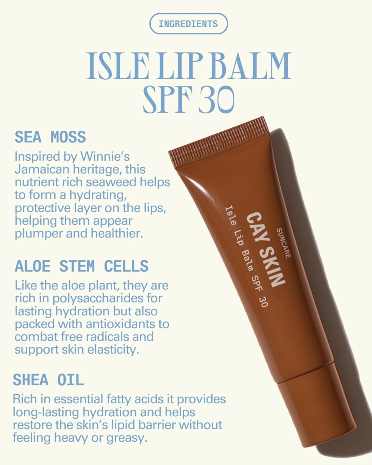 Cay Skin Isle Lip Balm SPF 30 – High Shine, Hydrating + Sheer Lip Gloss in Vanilla Brown Sugar Flavor – Formulated with Natural Ingredients for All Skin Tones – Clear, 0.35 oz