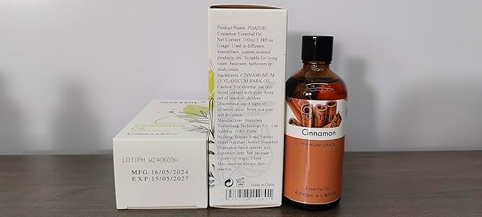 100ML Cinnamon Essential Oil, Huge 3.38fl.oz Bottle Cinnamon Oil, Aromatherapy Oils for Diffuser, Humidifier, DIY, Essential Oil Singles