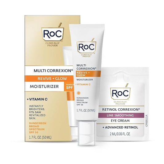 RoC Multi Correxion Revive + Glow Vitamin C Broad Spectrum SPF 30 Moisturizer (1.7 oz) with Retinol Eye Cream Packette