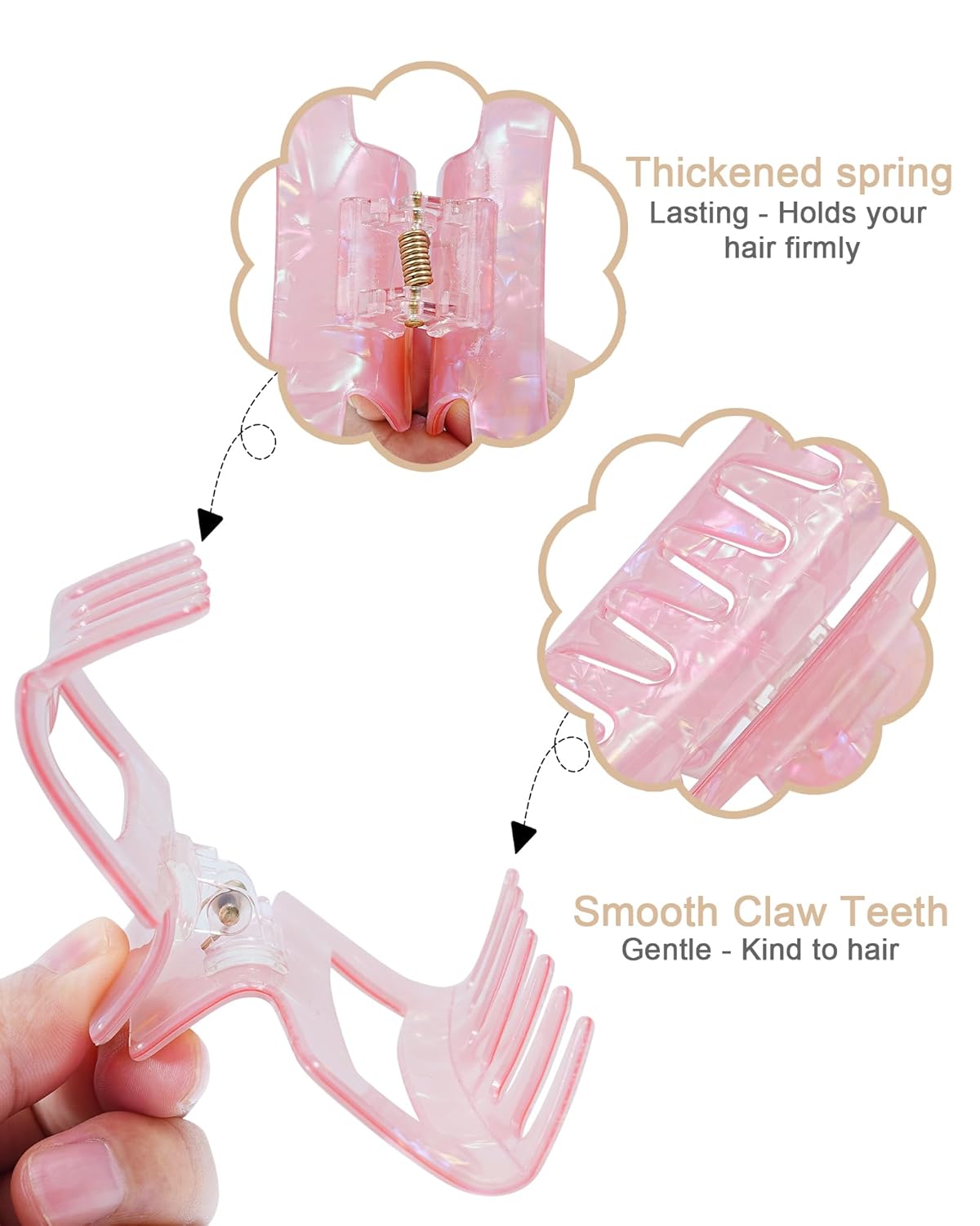 HOKEMP 2 Pack Acrylic Hair Claw Clips for Women, 3.93 Inch Large Non-Slip Strong Hold Rectangle HairClip for Thin Thick Hair (Color 3)