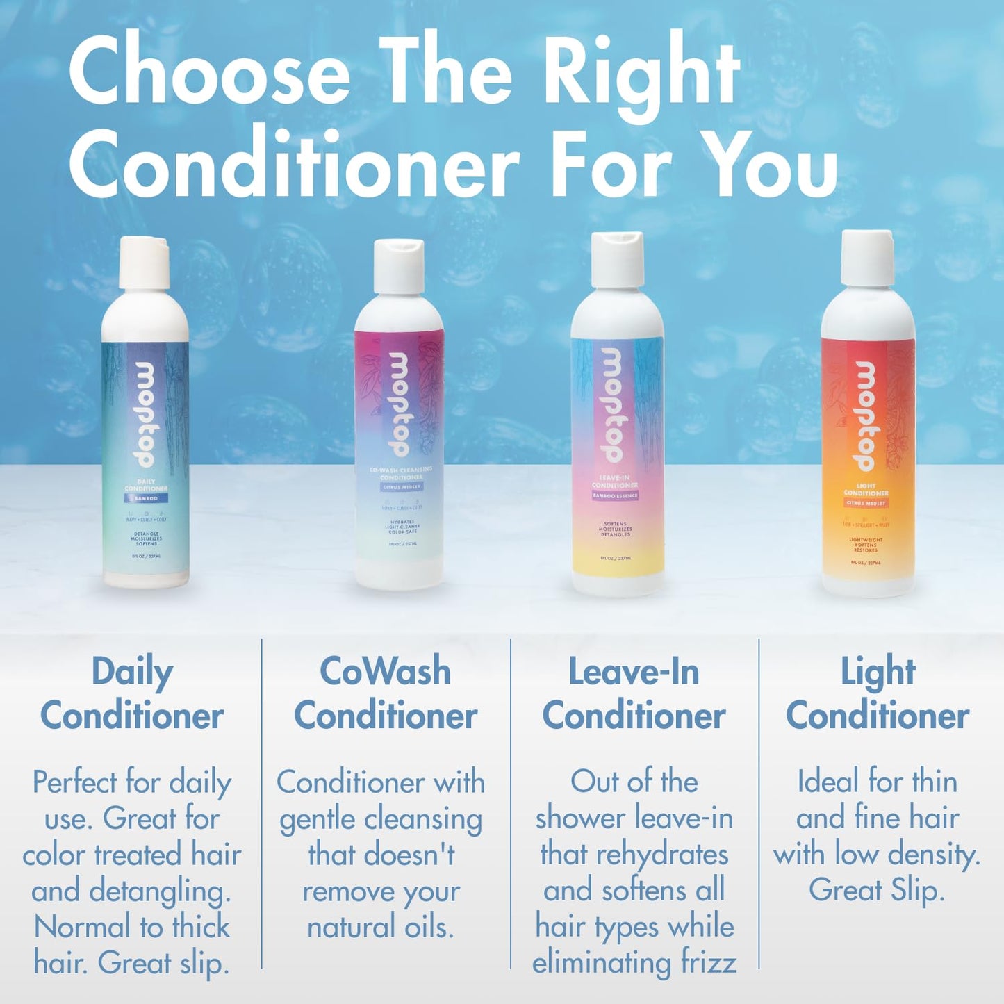 MopTop Daily Curly Hair Conditioner – Silicone & Sulfate Free Conditioner Helps Restore Dry Damaged Hair & Reduce Frizz, Paraben Free Natural Hair Products for All Hair Types (Bamboo, 8 oz)