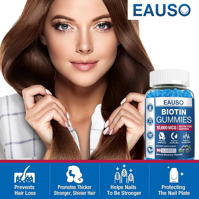 (2 Pack) Biotin Gummies 10,000mcg for Healthy Hair, Skin & Nails for Adults - 120 Gummies Vitamin - Vegan, Non-GMO, Pectin-Based Hair Health Supplement