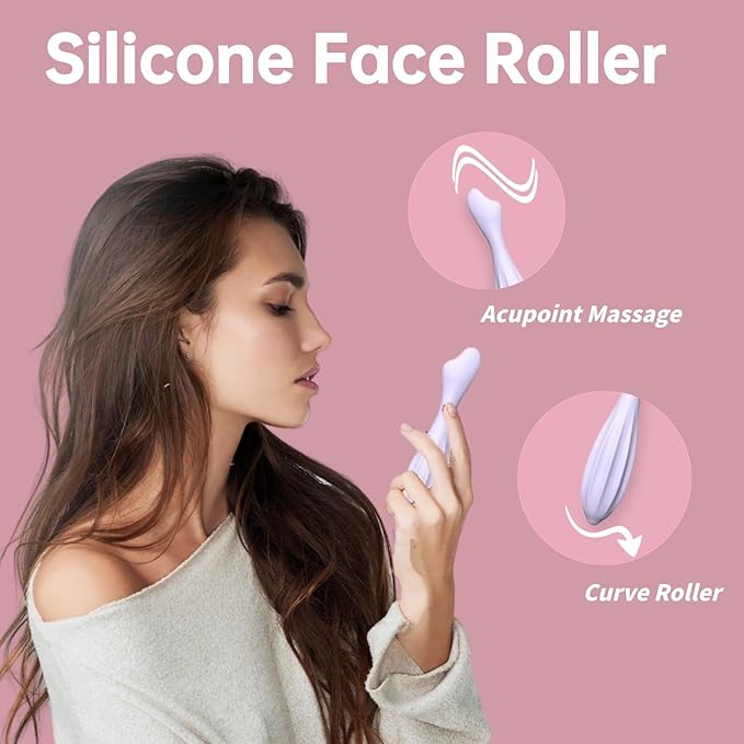 Silicone Facial Massage Roller, Face Massager Skin Lifting Tool Shapes Face Curves, Body Face Roller for Wrinkles and Skin Lifting Reduces Tiredness Promote Circulation for Women (Blue)