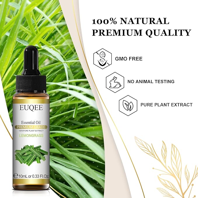 Lemongrass Essential Oil 0.33 oz/10 ml Premium Essential Oil for Diffusers, Humidifier, Candle Making, DIY Soap