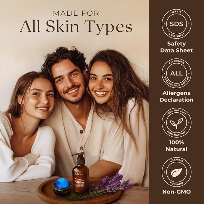 Gya Labs Lavender Relaxation Massage Oil - 8.45 Fl Oz - with Massage Roller Ball - Fast Absorbing 100% Pure Natural Blend of Spa Quality Oils for Skin, Muscle Relaxing - Calming, Aromatic, Self-Care