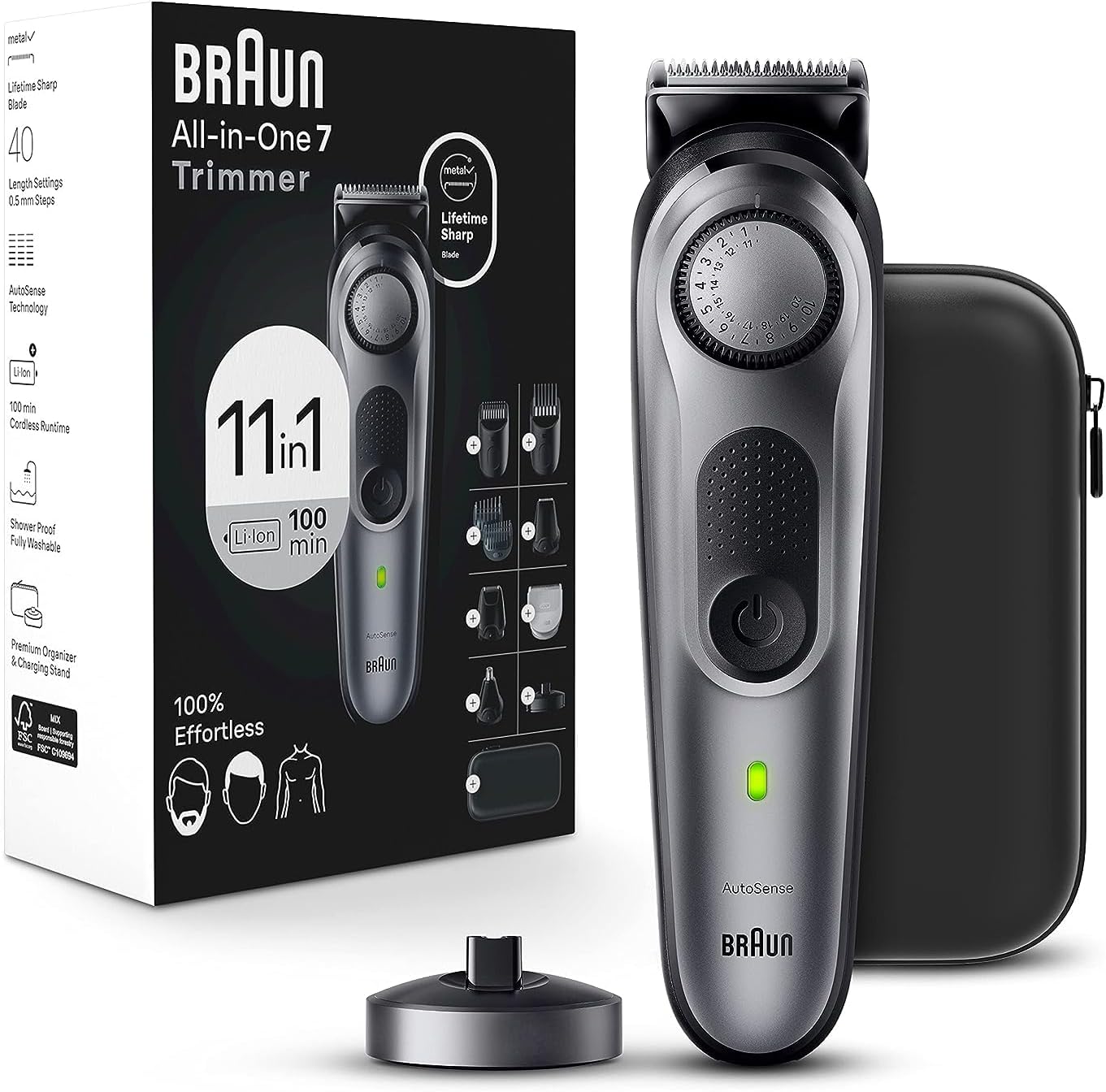 Braun All-in-One Men's Shaving Kit Series 7 7420, 11-in-1 Beard, Face, Nose, Ear Trimmer, Hair Clippers, Body Groomer and Manscaping