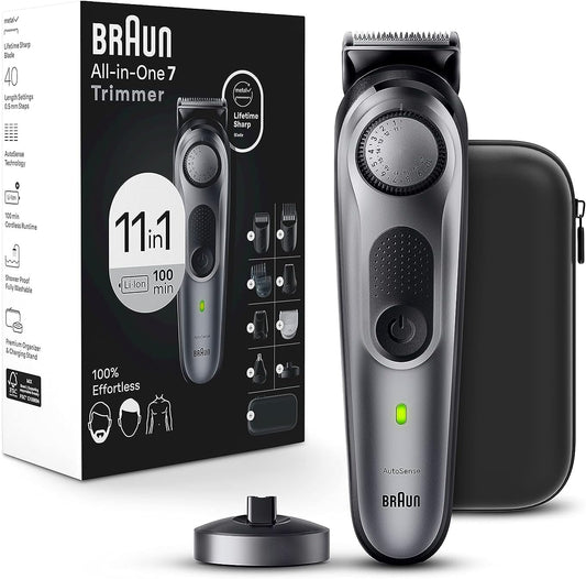 Braun All-in-One Men's Shaving Kit Series 7 7420, 11-in-1 Beard, Face, Nose, Ear Trimmer, Hair Clippers, Body Groomer and Manscaping