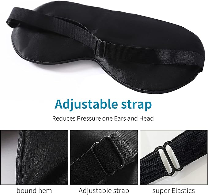 2-Pack 100% Real Natural Silk Eye Mask, Silk Sleeping Mask, Shade Puffy Eye Gift with Adjustable Straps, Sleep Eye Mask, SHJINJU Eye Mask Shade (Black and Dark Green)