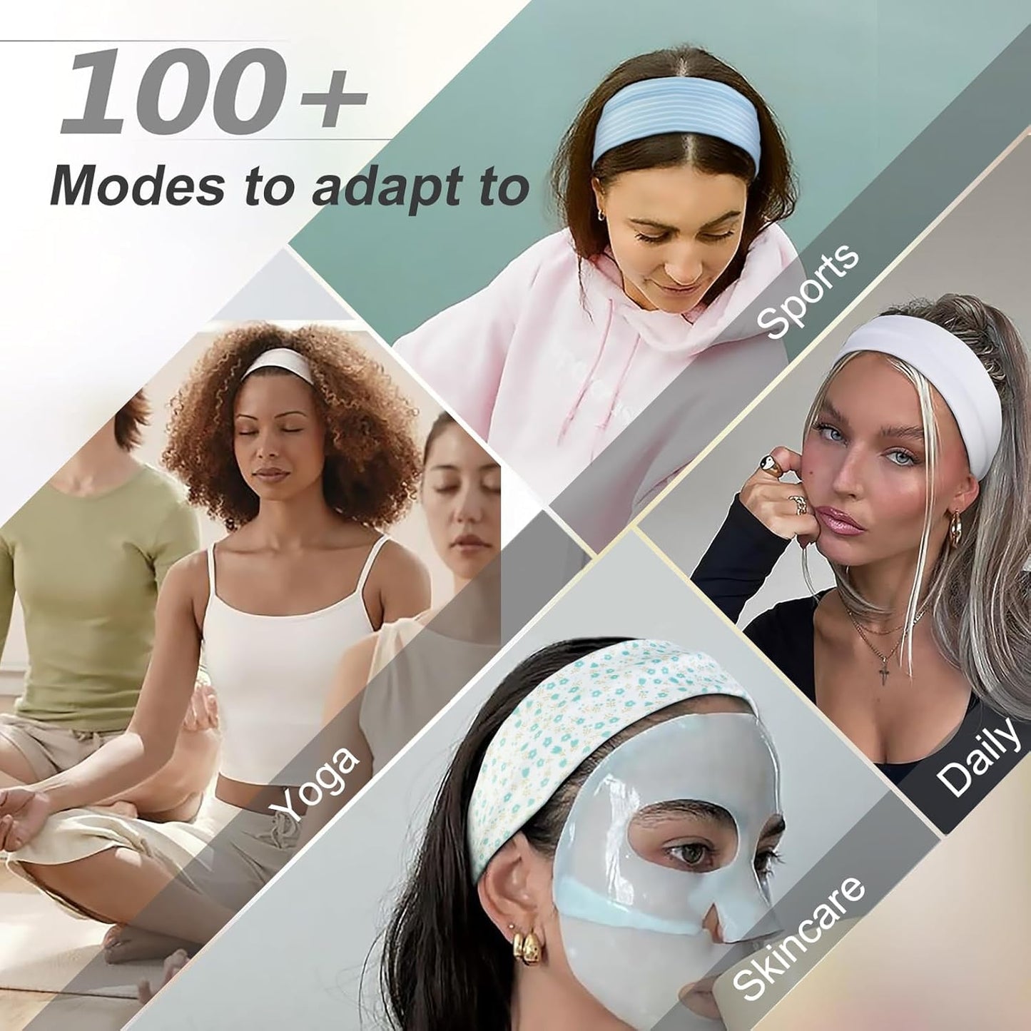 TERSE Boho Headbands for Women Short Hair Floral Headbands Non Slip Elastic Sweat Hairbands Soft Fabric Hair Bands Workout Yoga Running Sport Thin Wrap for Girls