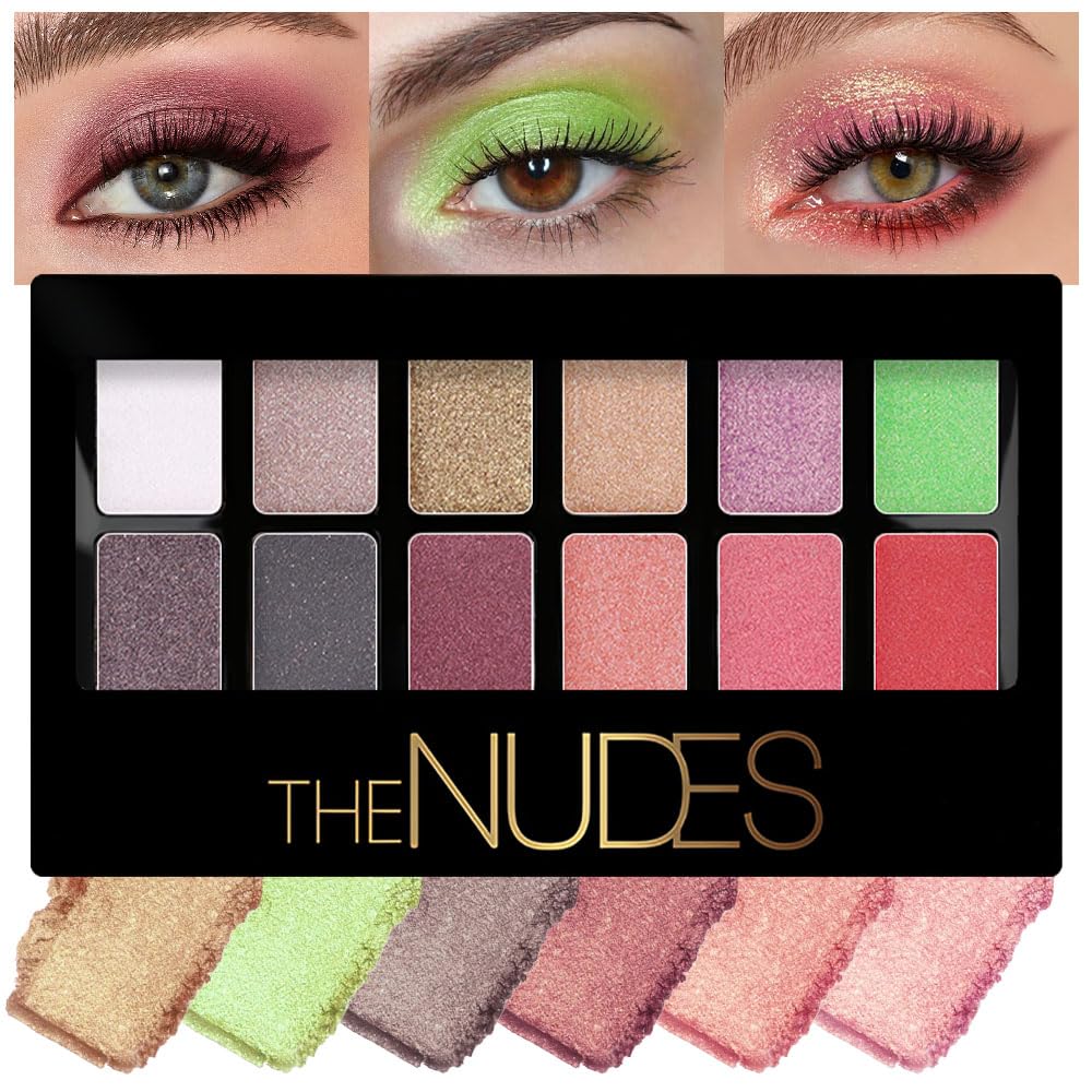 Twelve Eye Shadow Palette, Pink Red Brown Bronze Black Green Champagne Gold Rose Gold Eyeshadow Palette Makeup, Highly Pigmented Pressed Powder,Blendable Matte and Shimmer for Woman girls Eyes 03