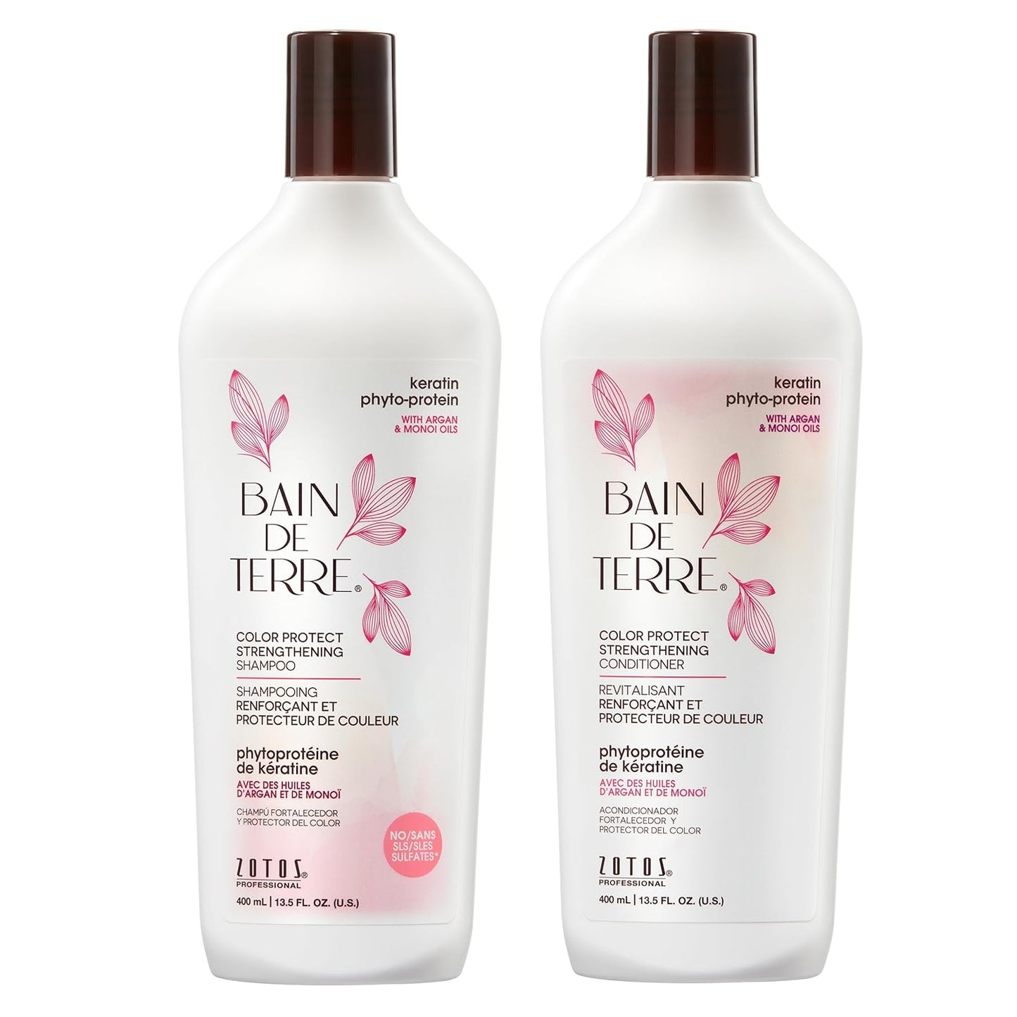 Bain de Terre Strengthening Shampoo and Conditioner Set | Keratin Phyto-Protein | Strengthens Weak & Fragile Hair | Paraben Free | Color-Safe | 13.5 Fl Oz