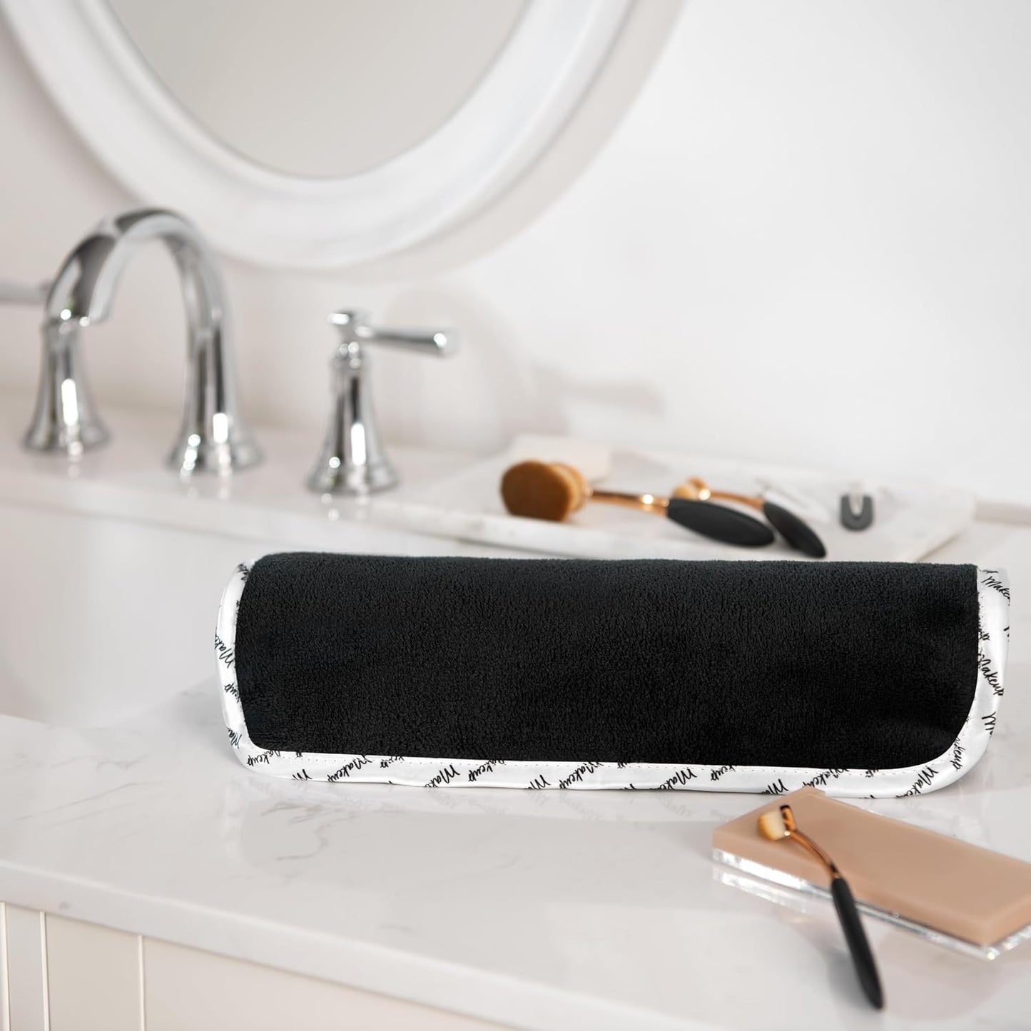 Arkwright Makeup Towels - Pack of 6 - Ultra Soft & Gentle Microfiber Coral Fleece Washcloth Face Make Up Remover, Reusuable Eraser Cloth Essentials for Hosts & Artists, 13 x 13 in, Black/White