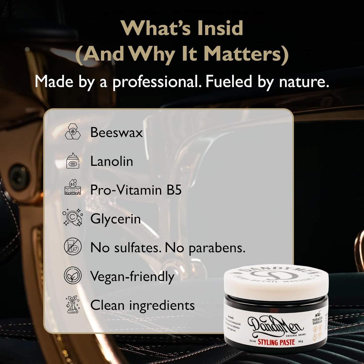 Styling Paste – Medium Hold with Flexible Control and Natural Shine – Enriched with Beeswax & Pro-Vitamin B5 – 3.4 oz (1-pack, Tobacco Vanilla)