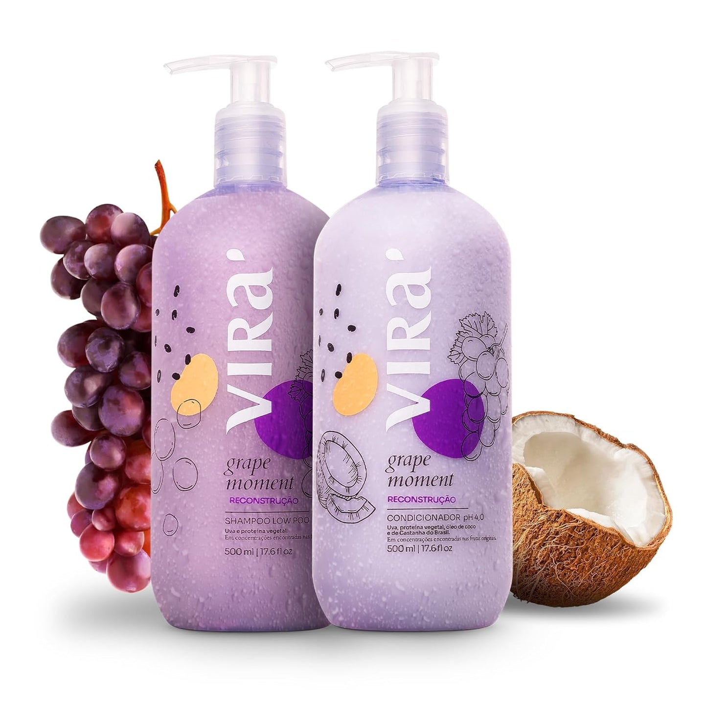 Brazilian Shampoo and Conditioner Set, Parabens Free, Damage Repair & Reconstruction, Anti-Frizz, Color Treated Hair, Triple Hydration, Grape Moment 17.6 Fl Oz Each