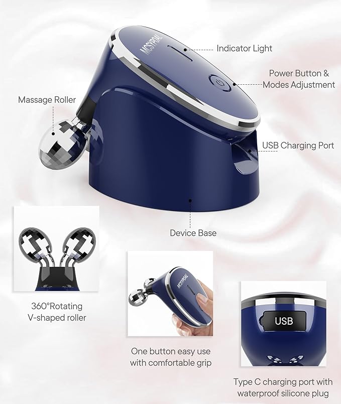 Microcurrent-Facial-Device, 5-in-1 Microcurrent Multifunctional Facial Massager, Face Roller Face Massager for Skin Care, Royal Blue