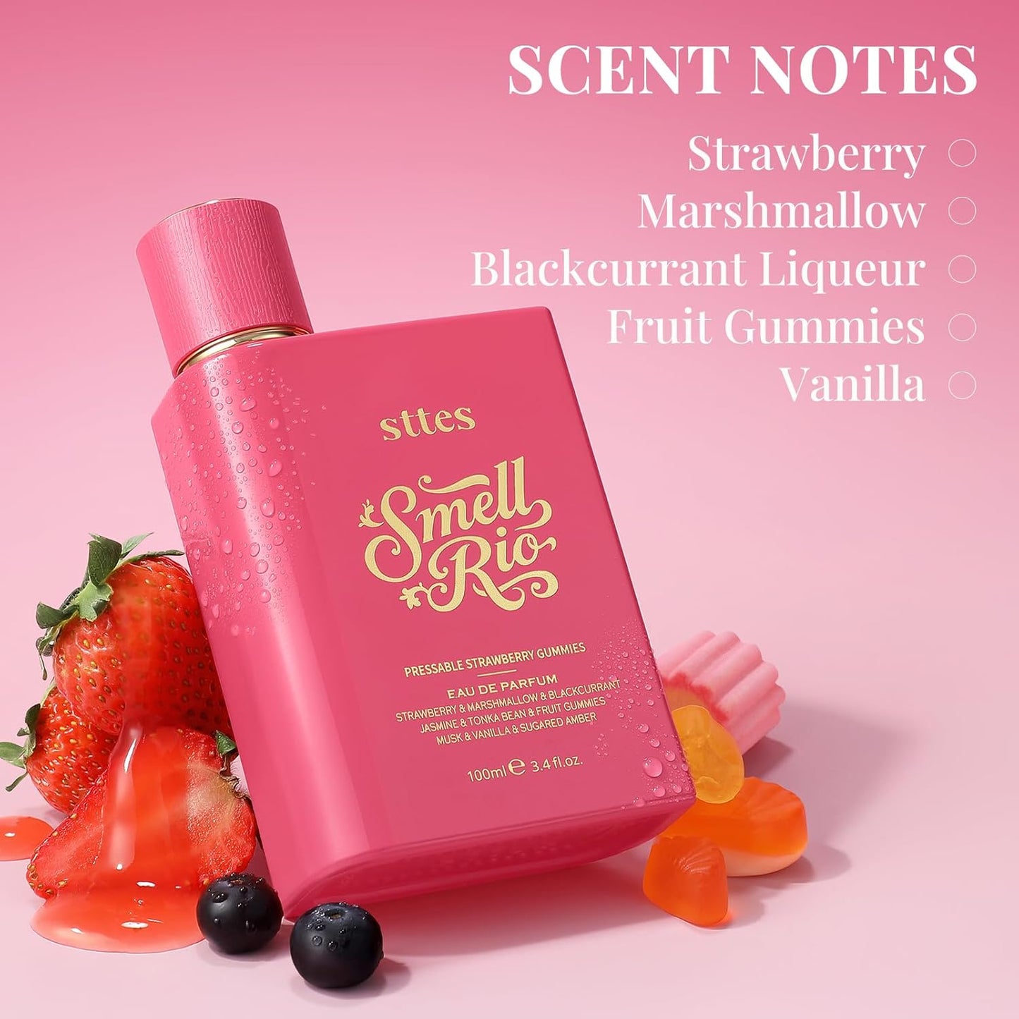 Sttes Perfume 606# Hair Perfume for Women – Long-Lasting Strawberry, Candy, Vanilla & Marshmallow Gourmand Fragrance Eau de Parfum 100ml (3.4 fl oz) – Pressable Strawberry Gummies