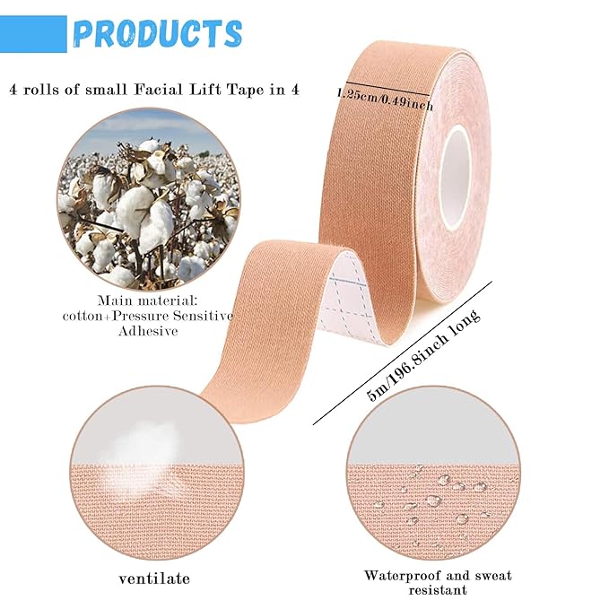 4 Rolls Facial Lift Tape Anti-Wrinkle Tape Patches Anti-Freeze Stickers for Firming And Tightening Skin Suits for All Parts of The Face and Neck 1.25cm*5m US222