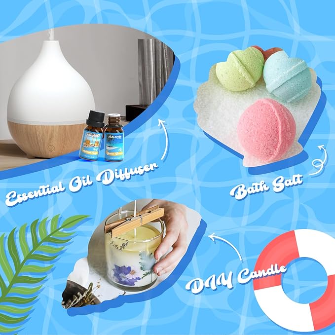 SALKING Surf & Sand Fragrance Oils, Premium Essential Oil for Diffuser, Scented Oil Gift Set for Soap Candle Making - Ocean Breeze, Salty Sea, Pink Sand, Coconut, Island Life, Pina Colada