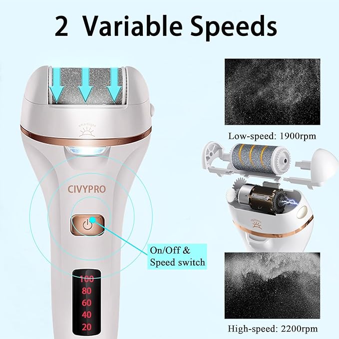 Electric Foot Callus Remover- Long Service Time, Rechargeable Electronic Foot File- Ideal Gift, Professional Pedicure Tools, Waterproof Foot Scrubber, Pedicure Kit Feet Care for Dead Skin (White)