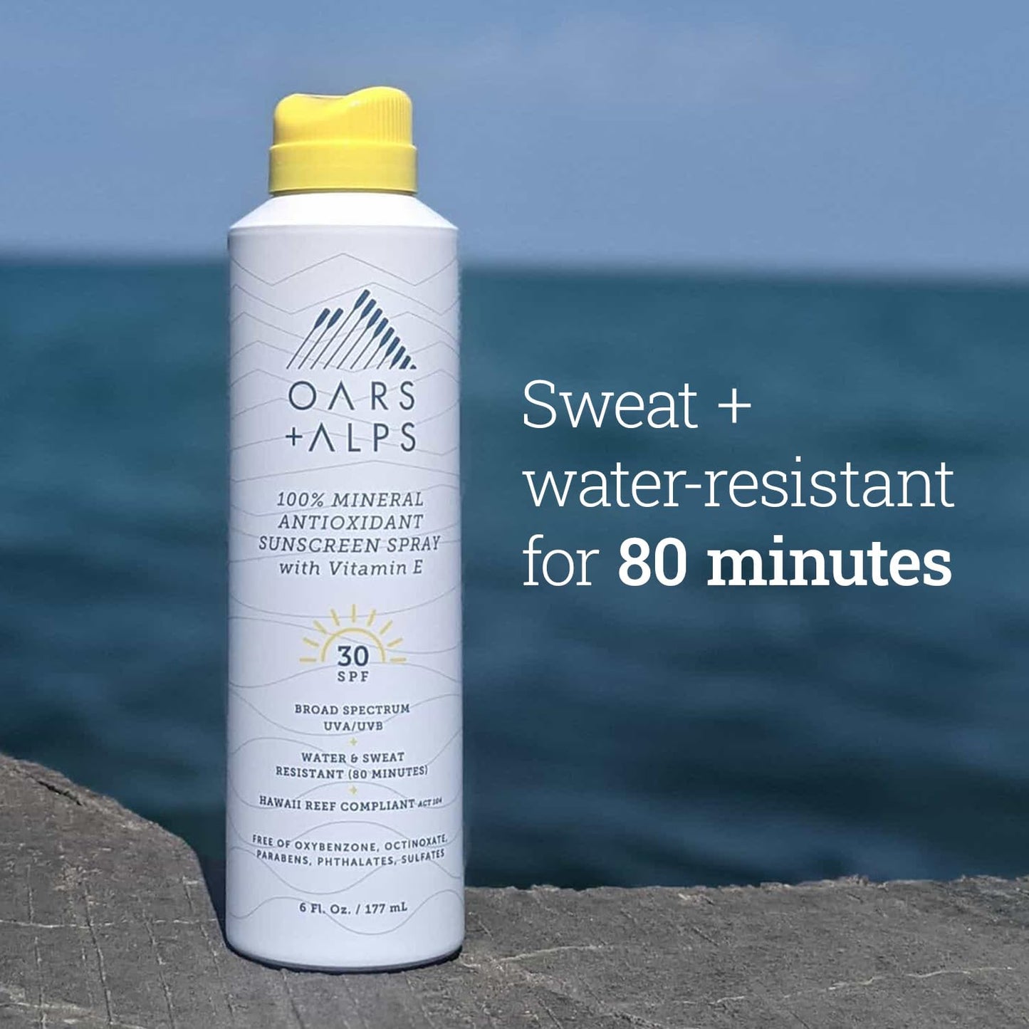 Oars + Alps Sunscreen Spray for Face & Body, SPF 30 Spray Sunscreen Infused with Vitamin E & Antioxidants, No White Residue, Water & Sweat Resistant, All Skin Types, Lightweight, Hydrating, 6oz