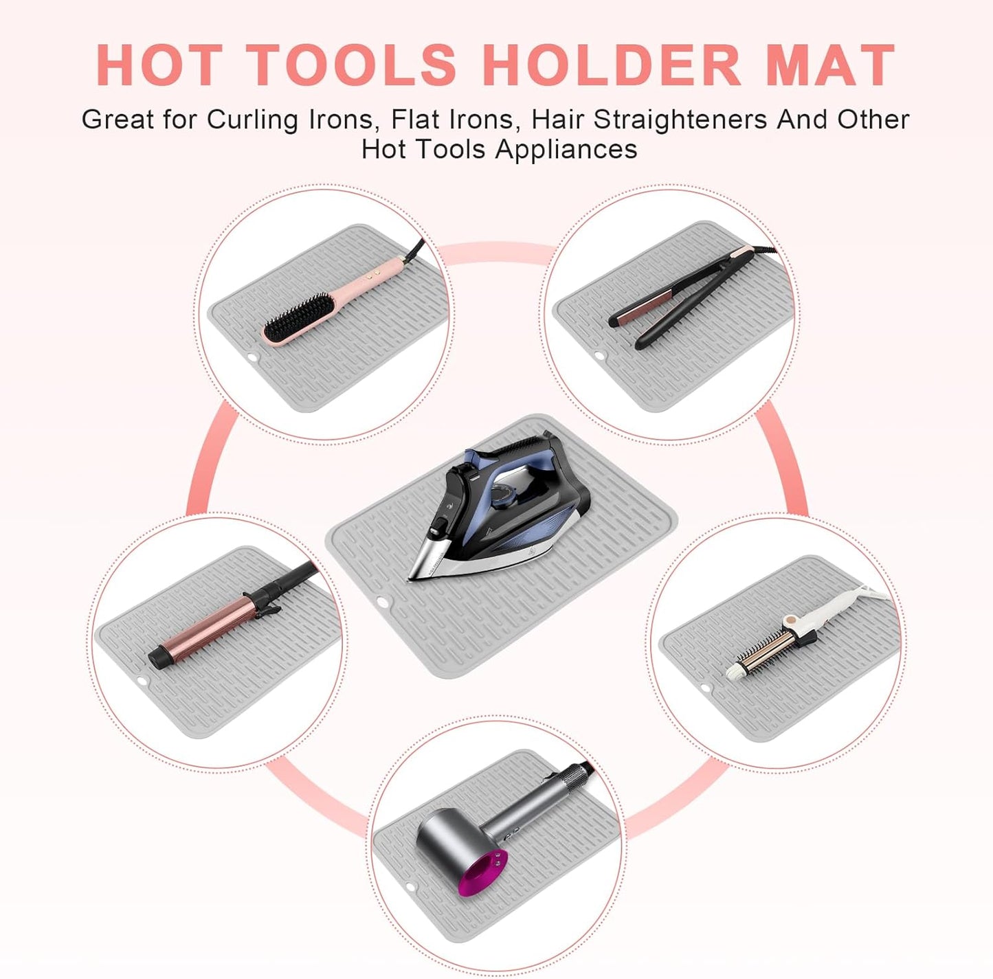 Oversize Silicone Heat Resistant Mat for Curling Irons, Flat Irons, Hair Straighteners and Hot Hair Styling Tools, Portable Hot Tools Sleeve Pad for Travel Vanity Salon(14.2" x 11.0")