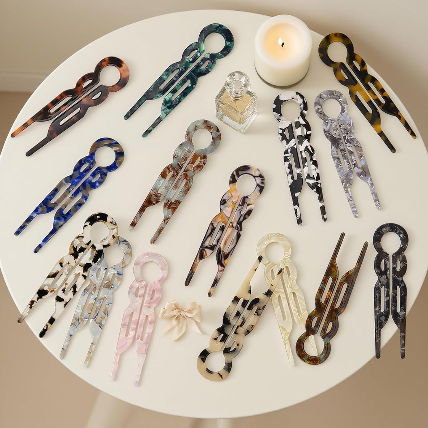 4PCS U-Shaped French Hair Pins for Women - Acetate Hair Clips for Thick, Thin, Fine Hair - Decorative Bun Styling Barrettes in Black & Blonde(D)