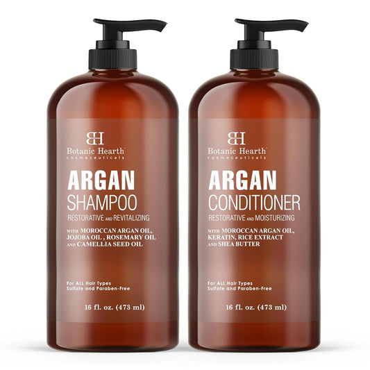 Botanic Hearth Argan Oil Shampoo And Conditioner Set | 16 Fl Oz Each With Keratin, Restorative & Moisturizing, Sulfate Free | All Hair Types & Color Treated Hair, Men And Women | (Packaging May Vary)