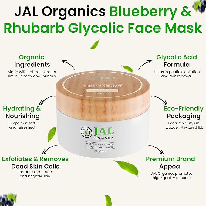 Blueberry & Rhubarb Hydrating Korean Clay Face Mask Skin Care with Hyaluronic Acid, Glycolic Acid, Exfoliate Gentle Moisturizing Pore Mask for Spa, Beauty, Anti Aging, Acne - For All Skin Types