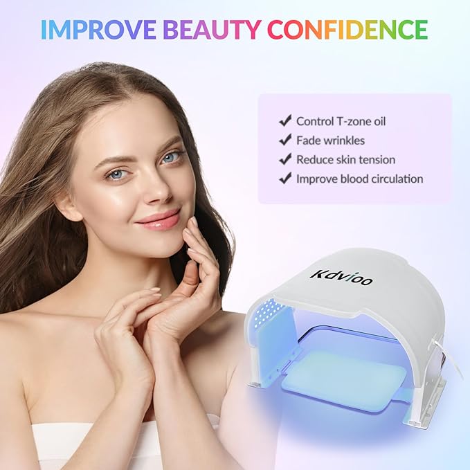 Red Light Therapy for Face & Neck - 7 Color Near Infrared Led Facial Mask Device for Back & Body, Professional Colorful Redlight Phototherapy Beauty Silicone Facemask Machine for Home,GYM