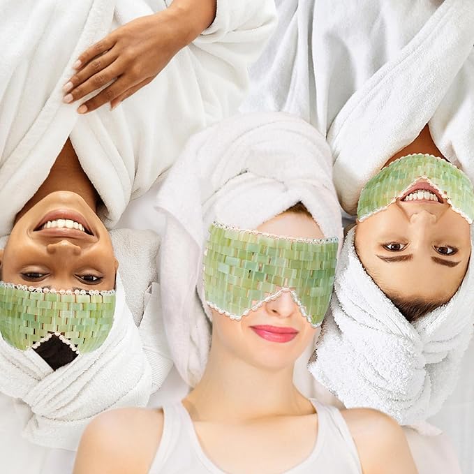 Jade Eye Mask, Facial Cooling Mask & Peanut Massage Roller Ball Cold - Double Ball Massage Tool for Reliefs Muscle Pain