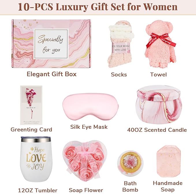 Birthday Gifts for Women - Unique Self-Care Gift Baskets for Mom, Sister, Friend, Coworker & Bestie | Thoughtful Care Package, Friendship Gifts for Her, Wife, Grandma (Mothers Day Gifts)
