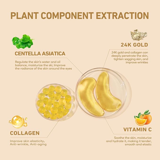 Under Eye Patches for Dark Circles,Puffy Eyes,20 Pairs Face Masks SkinCare With Vitamin C and 24k Gold
