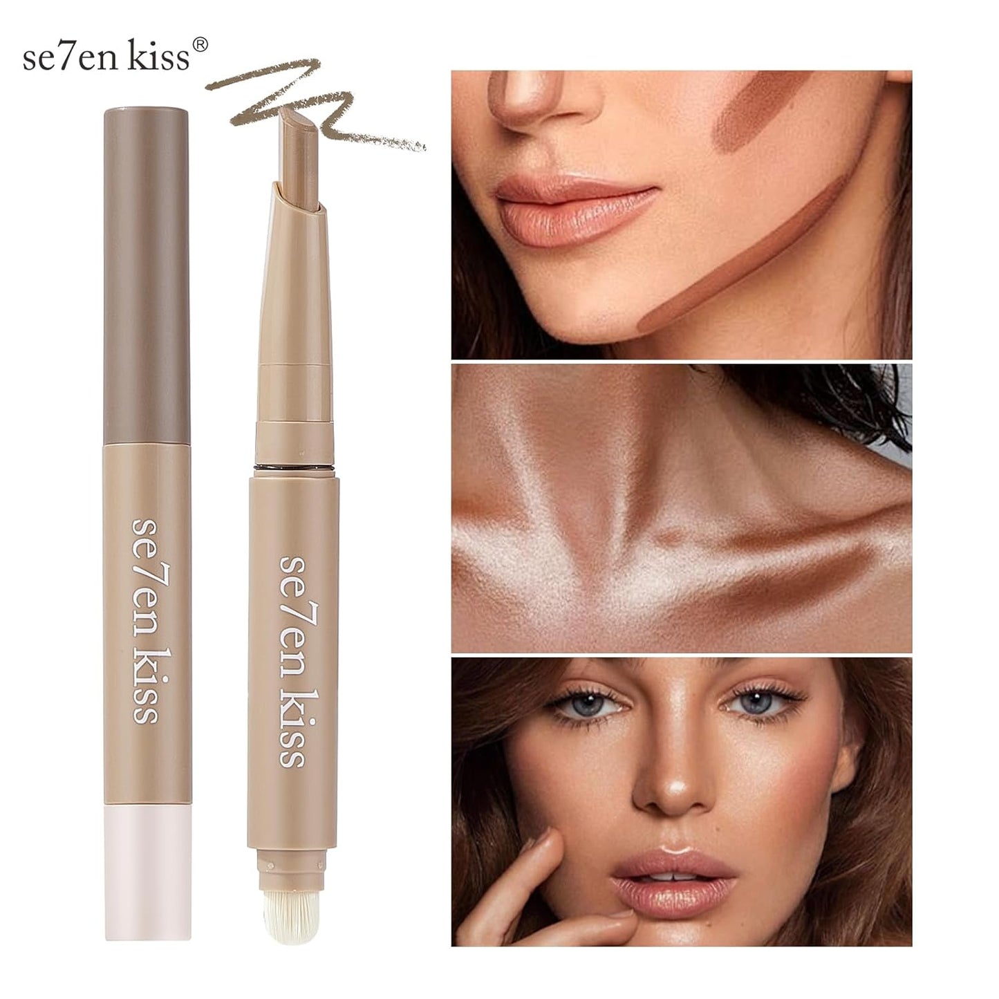 Nose Contour & Highlighting Stick with Brush - Umber | 2-in-1 Fine Tip Design for a Softly Sculpted, Lifted Look