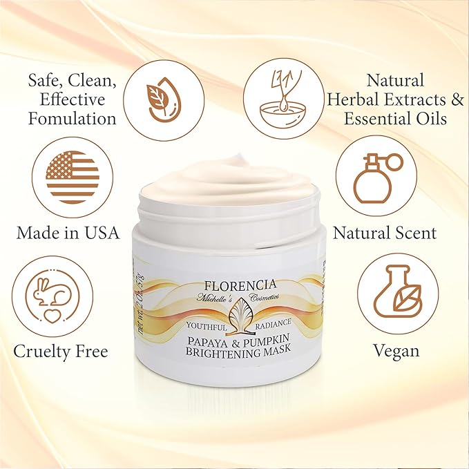Florencia Papaya & Pumpkin Brightening Mask - Exfoliating Facial Mask for Soft, Smooth Skin - Removes Impurities, Brightens Complexion - Natural & Gentle, 2 oz