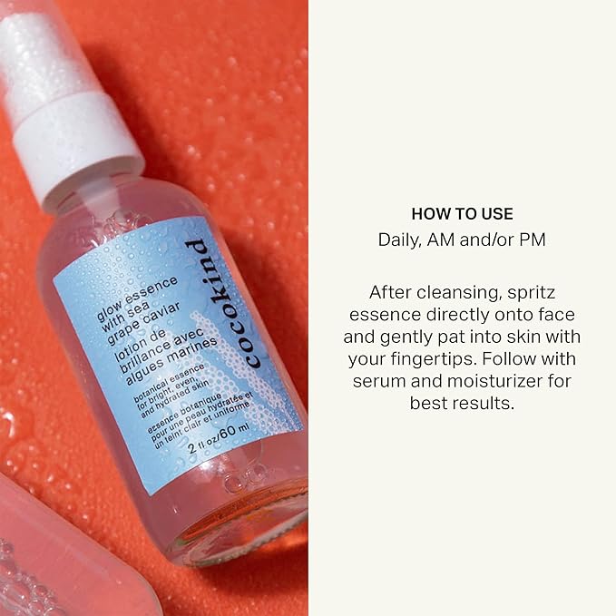 Cocokind Glow Essence with Sea Grape Caviar, Hydrating Primer and Facial Mist, Facial Moisturizer with Sea Buckthorn, Linoleic Acid, and Vitamin E