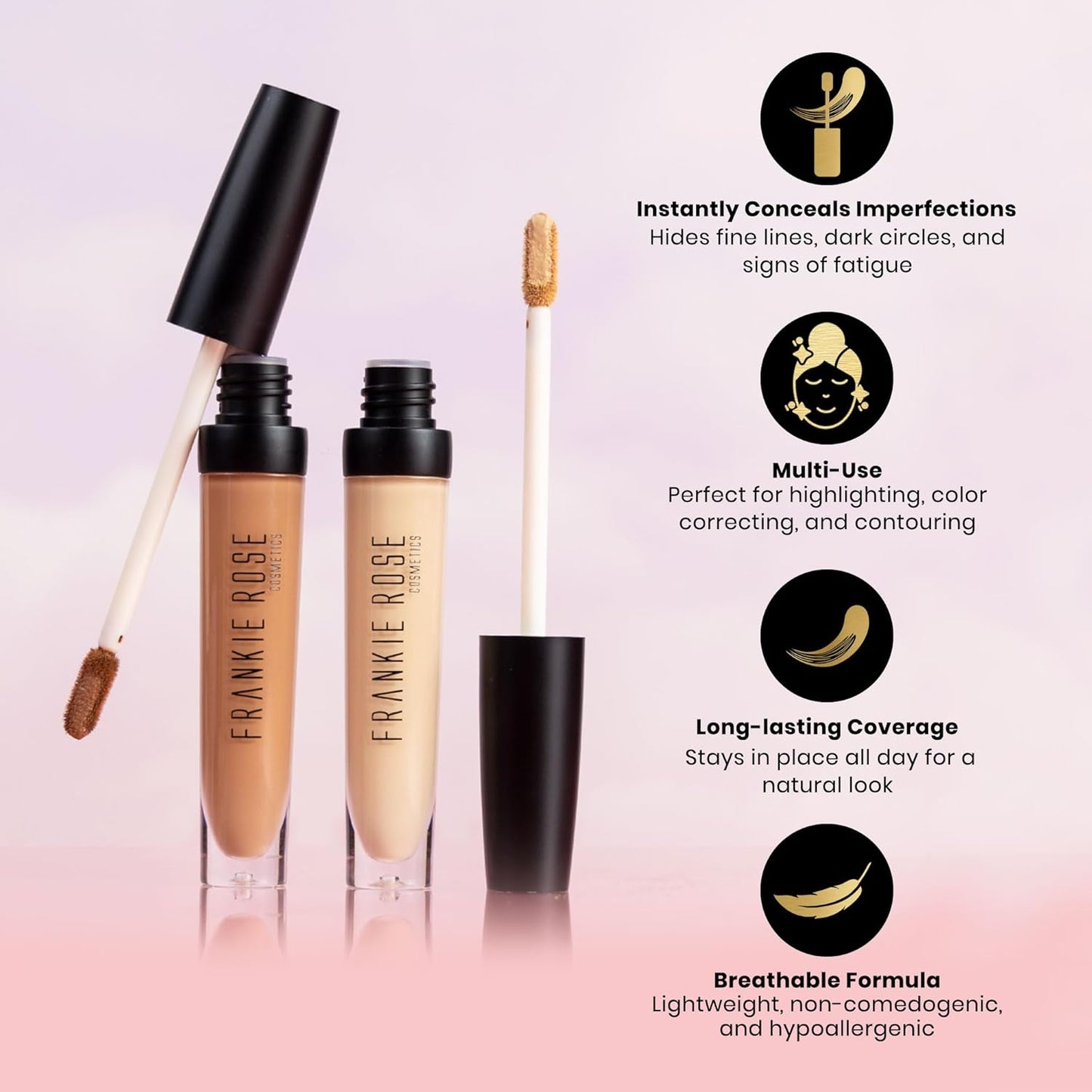 Frankie Rose Cosmetics Our Lil’ Secret Concealer - Full, Long Lasting Coverage for Dark Circles and Fine Lines - Easy to Blend - Soft, Smooth Complexion - Ginger