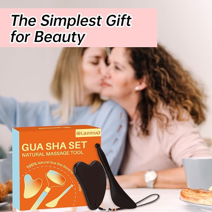 Bian Stone Gua Sha & Acupuncture Scraper, Gua-Sha Facial Body Tools Set for Reduce Puffiness, Acupuncture Scraper for Meridian Pain Relief, SinkCare Beauty Massager as Present for Women, Brown