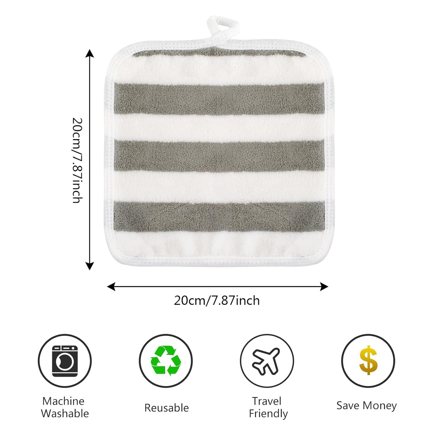 SINLAND Microfiber Facial Cloths Fast Drying Washcloth 8inch x 8inch Absorbent Face Wash Cloth Soft Makeup Remover Cloths