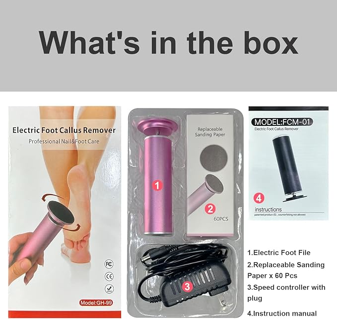 Electric Foot File - Callus Remover for Feet,Adjustable Speed Foot Scrubber with 60 Pcs Sandpaper Discs,Professional Pedicure Tool for Dead Skin and Calluses - Matte Black