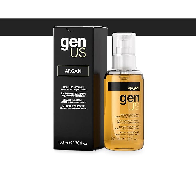 Genus Argan Moisturizing Hair Serum - Enriched with Argan & Linseed Oil for Dry, Frizzy, Treated Hair, Hydrating, Anti-Frizz, Split End Control, Adds Shine & Softness - 100ml
