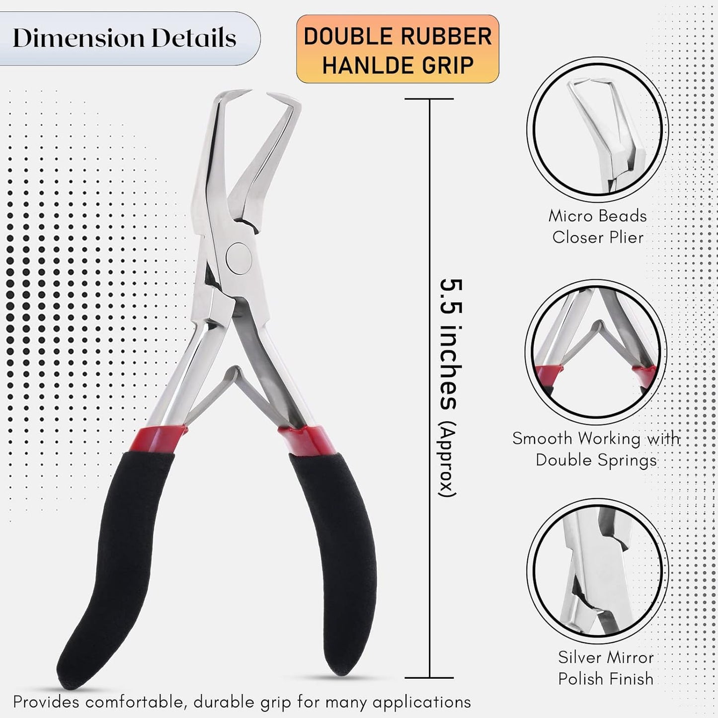 Silver Professional Hair Extension Tools Kit - Complete Set with Microbeads Crimping Plier, Micro Ring & Tape-in Remover Plier, Hair Parting Tool, Bead Loop & Needle Pulling Hook