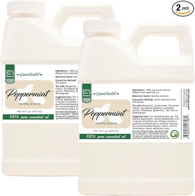 Pack of 2-16 fl oz - Peppermint Essential Oil - 100% Uncut - GreenHealth