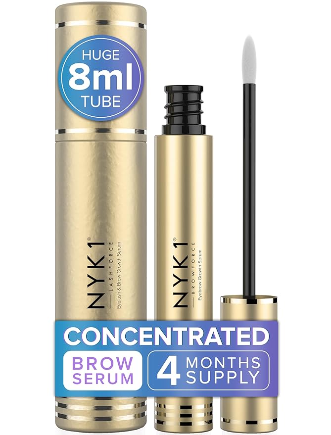 NYK1 CONCENTRATED Eyebrow Growth Serum For Thicker Brows (XL - 8ml) BrowForce Eyebrow Serum To Grow Brows Fuller Thicker Natural Eye Brow - Advanced Brow Growth Serums Formula For Eyebrows Regrowth
