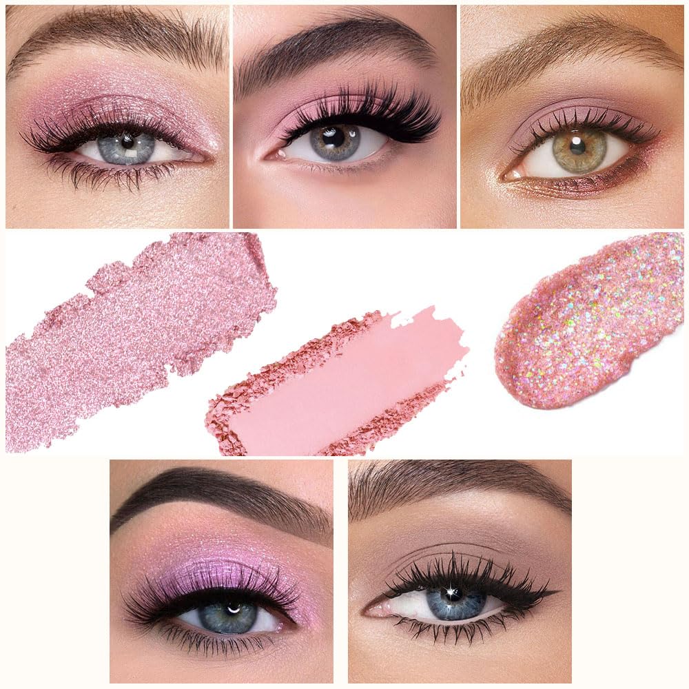 Light Pink Eyeshadow Palette,Neutral Nude Powder Eye Shadow for Older Women,Natural Long Lasting Naturing-Looking Pink Makeup Palette,Talc,Paraben Vegan & Cruelty Free