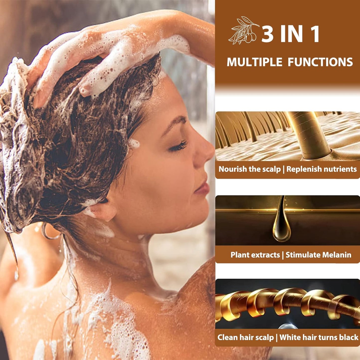 Instant Black Hair Shampoo, 3 in 1 Natural Hair Dye Shampoo with Herbs, Cover Greys Hair for Men & Women, Permanent Hair Color - Ammonia Free 400ml (Black)