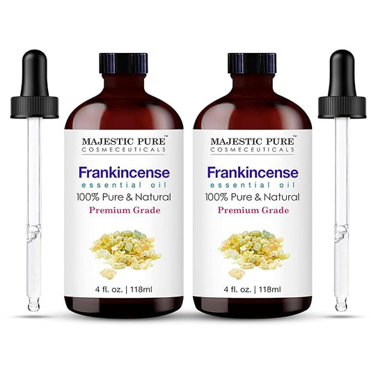 MAJESTIC PURE Frankincense Essential Oil with Glass Dropper | 100% Pure and Natural Frankincense Oil | Premium Grade Essential Oils for Diffusers, Skin, Aromatherapy, Massage | 4 Fl Oz (Pack of 2)