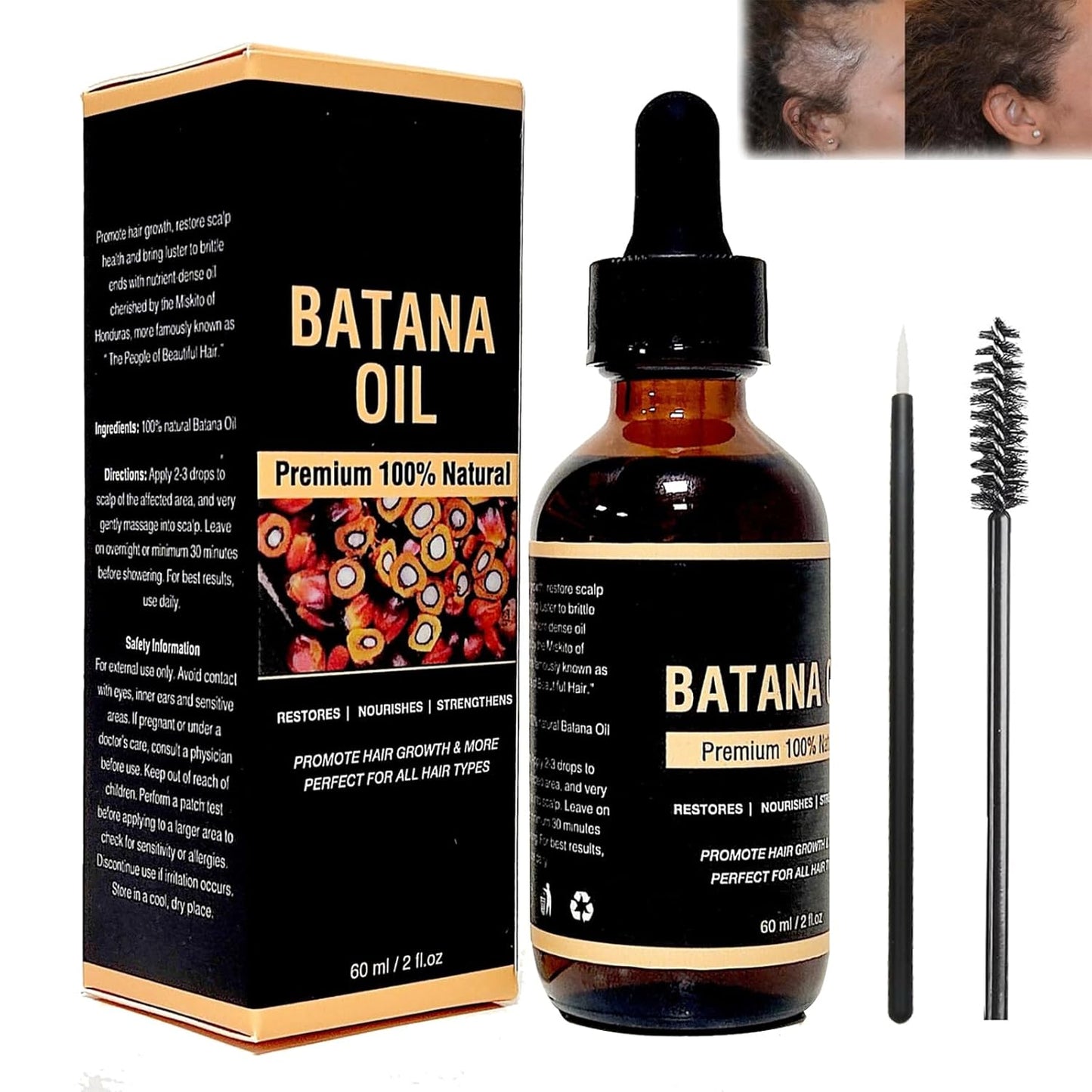 100% & Unrefined Pure Batana Miracle Oil for Smoother Hair Growth - from Honduras, Repairs Damaged Hair & Hair Loss, 2 oz