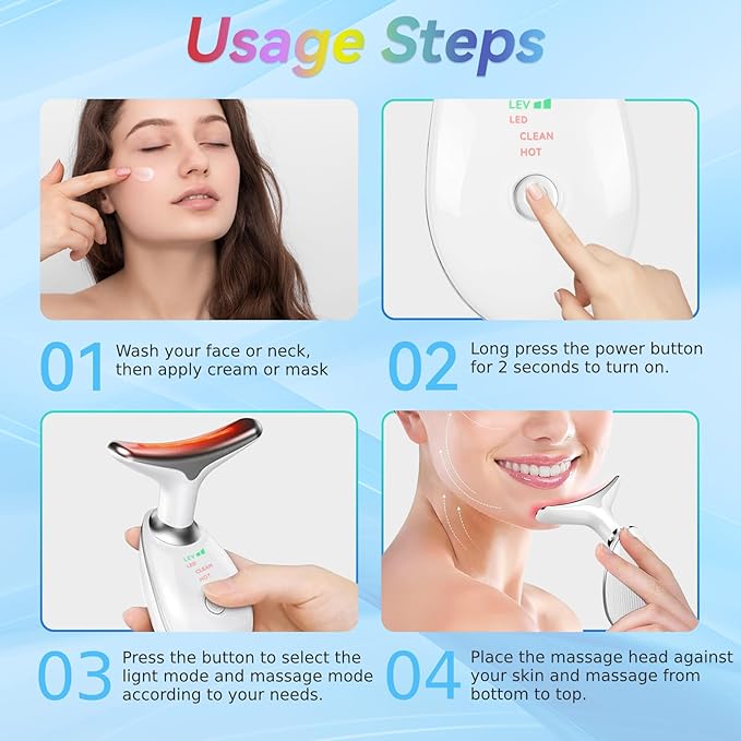 Face and Neck Massager T𝗈𝗈I, 7 C𝗈I𝗈r Facial Massager for Face and Neck, Face 𝖲cuIpting Tool for S𝗄in Care