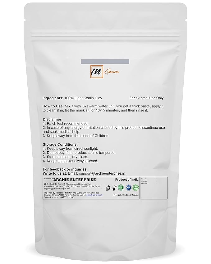 100% Natural Light Kaolin Clay Powder for Facial Masks, Creams, Face Masks, and Soap Making 0.5Lbs